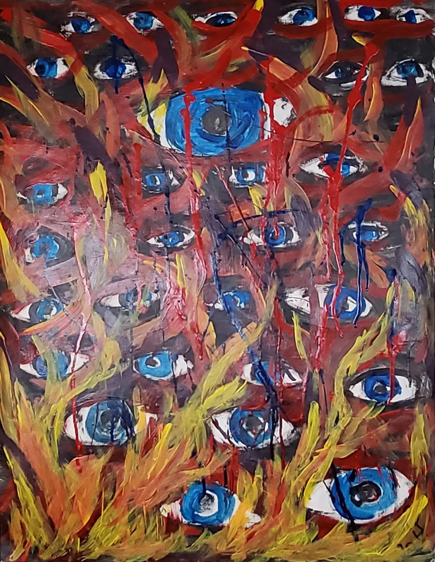 126-Acrylic painting WAR 68 x 53 cm