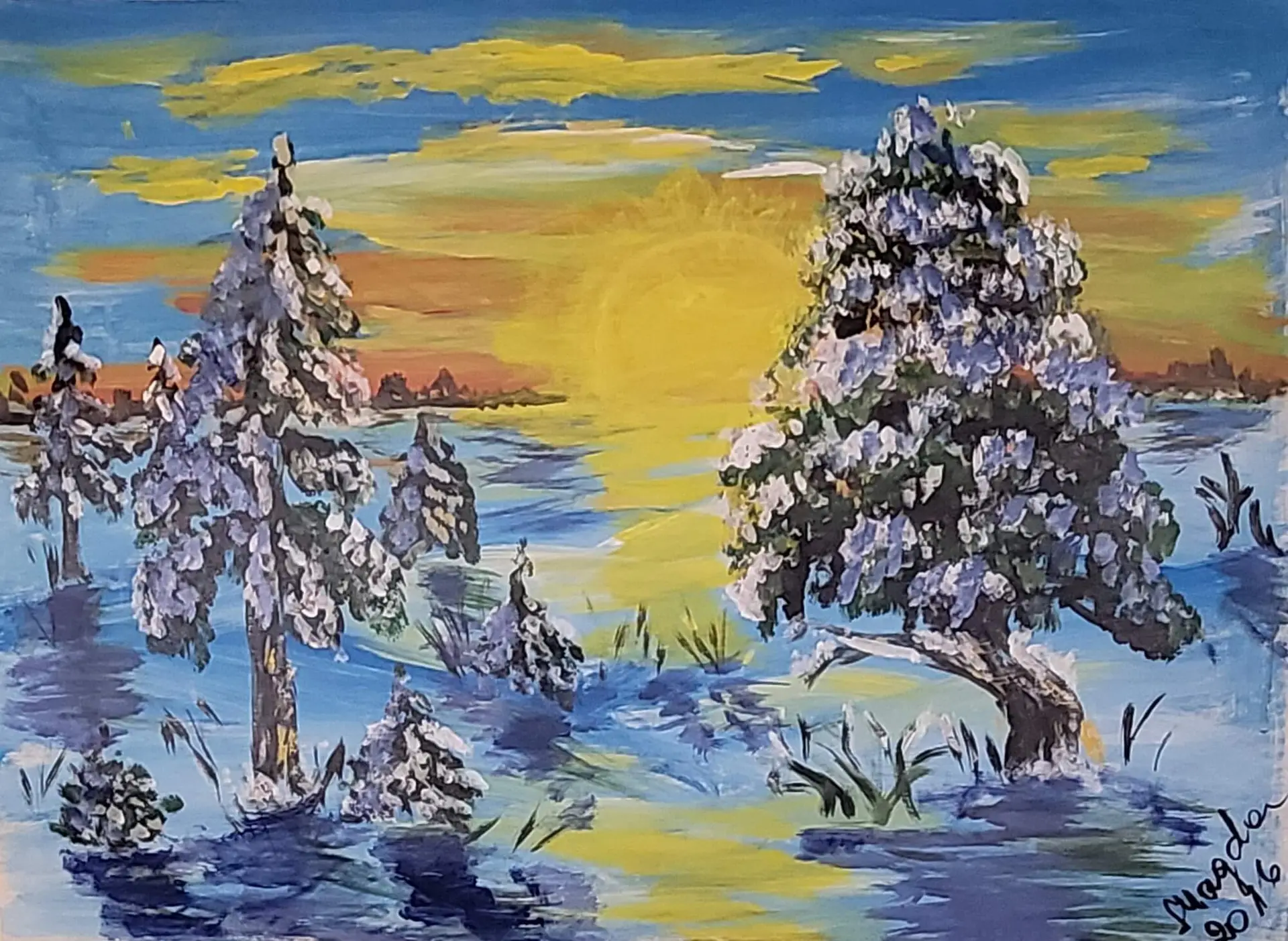 190-Acrylic painting Sunrise 53 x 72 cm