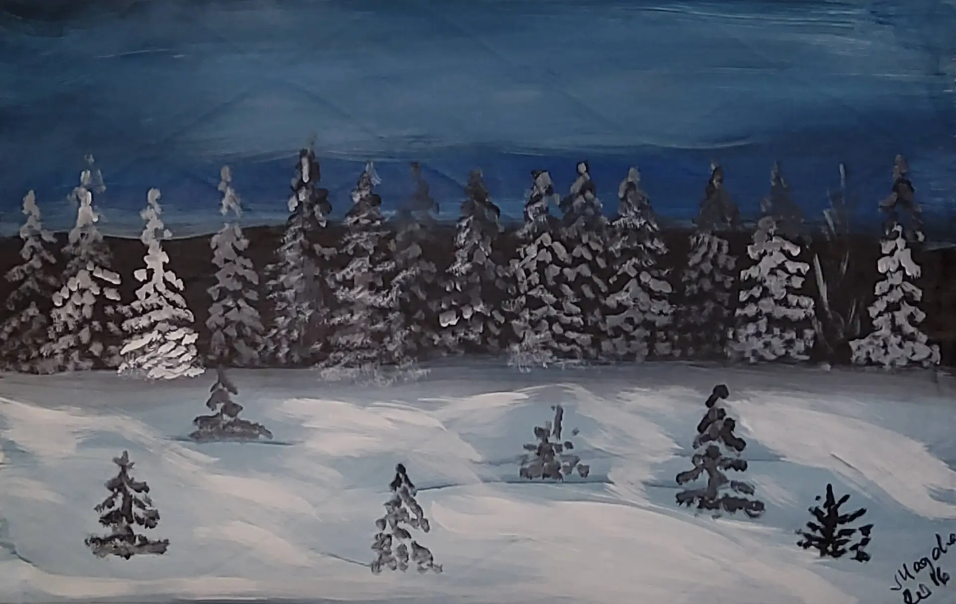 211-Acrylic painting BLUE-BLACK-WHITE 53 x 82 cm
