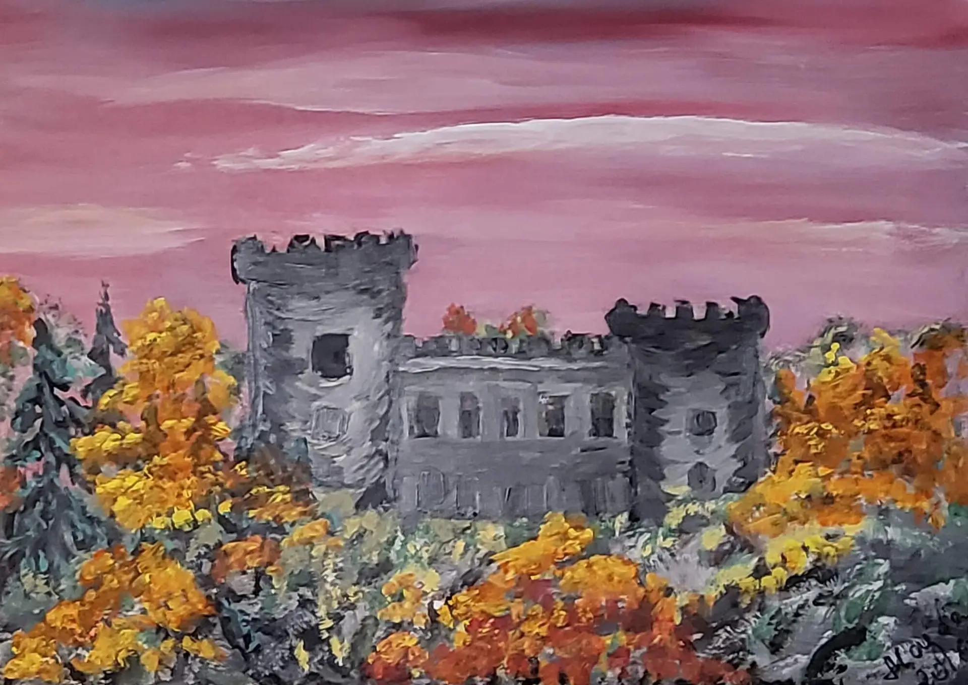 245-Acrylic painting CASTLE 53 x 73 cm