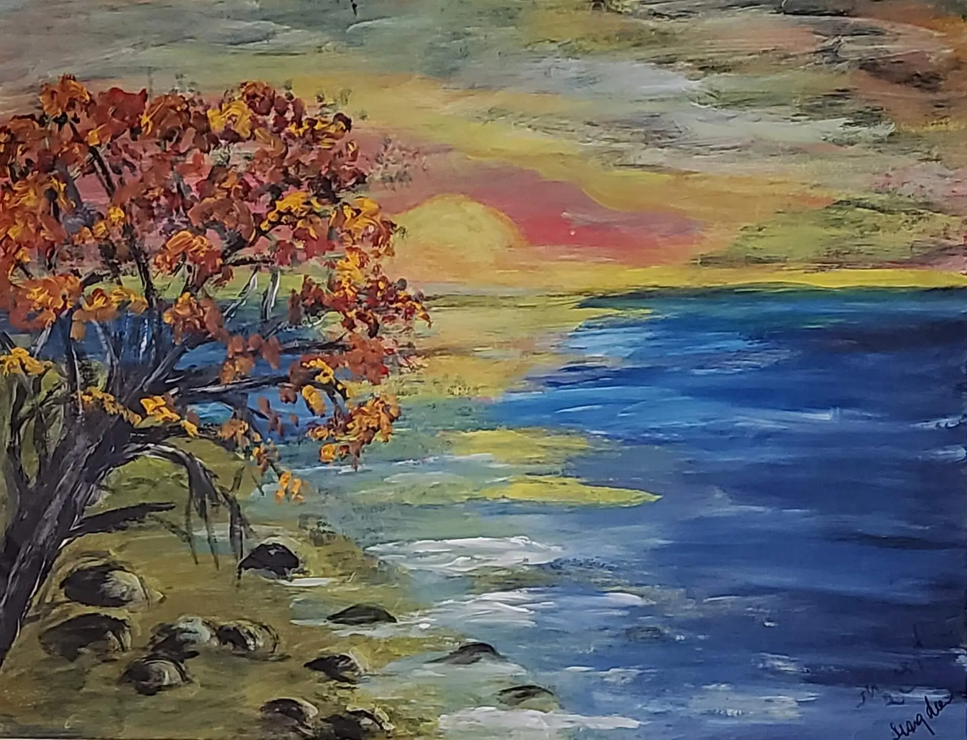 290&ndash;Acrylic Painting Autumn Sea 56 x 77 cm