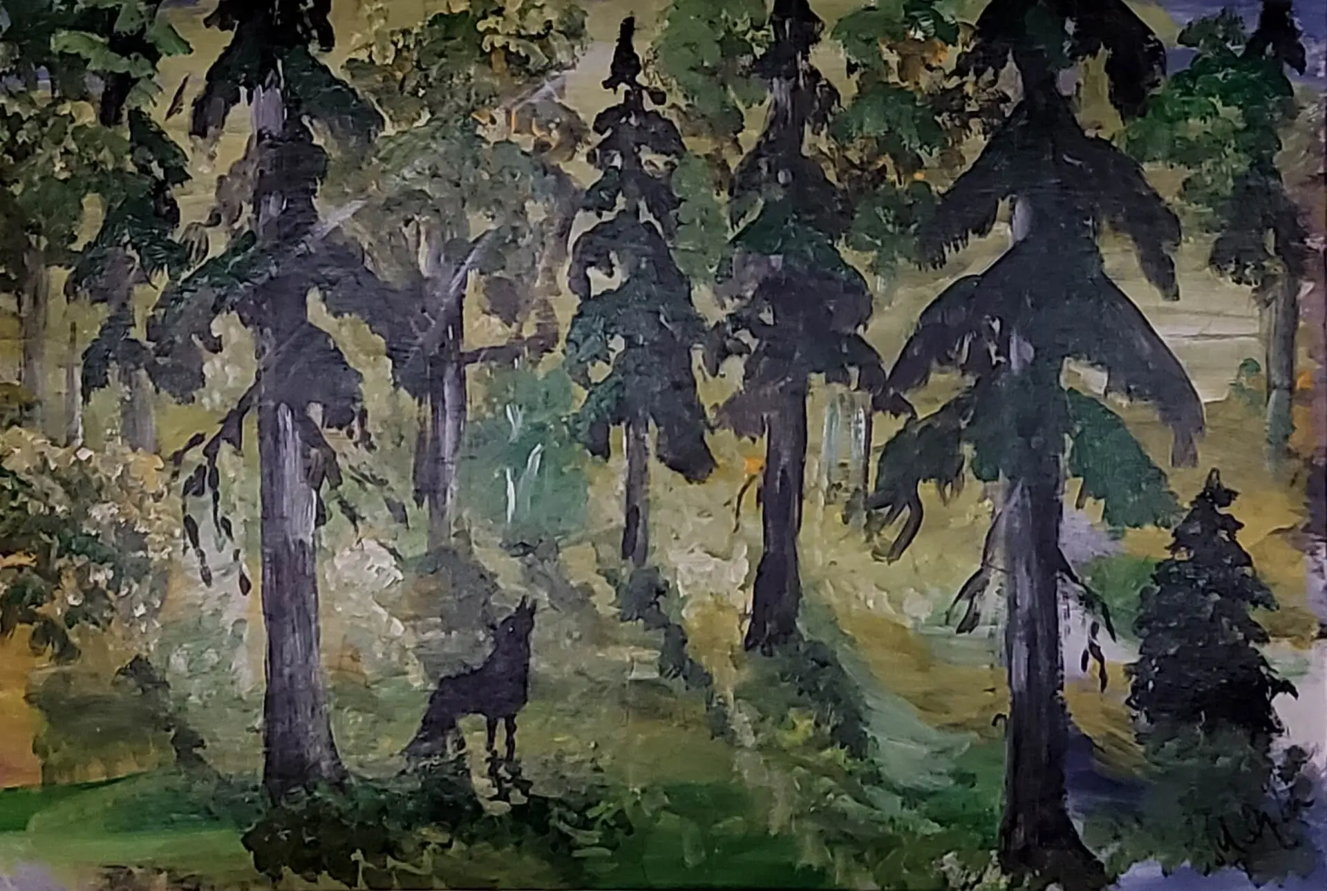 325-Acrylic painting WOLF 53 x 77 cm