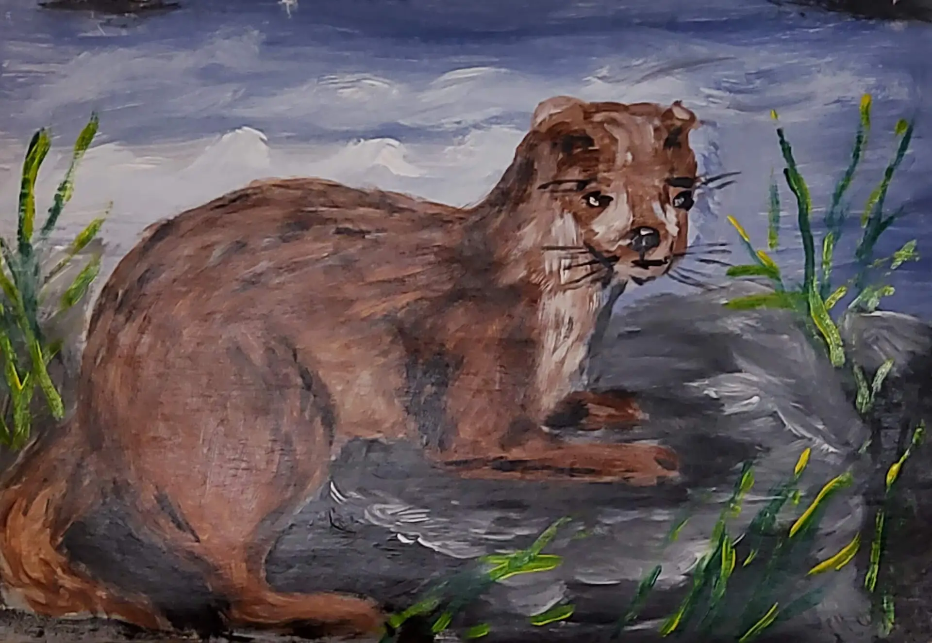 342-Acrylic painting OTTER 53 x 74 cm