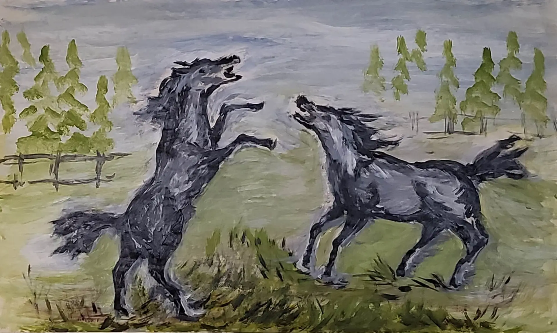 359-Acrylic painting HORSES 53 x 88 cm