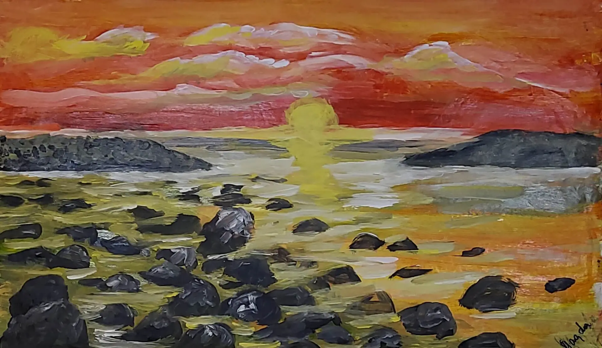 371-Acrylic painting SUNSET 53 x 88 cm
