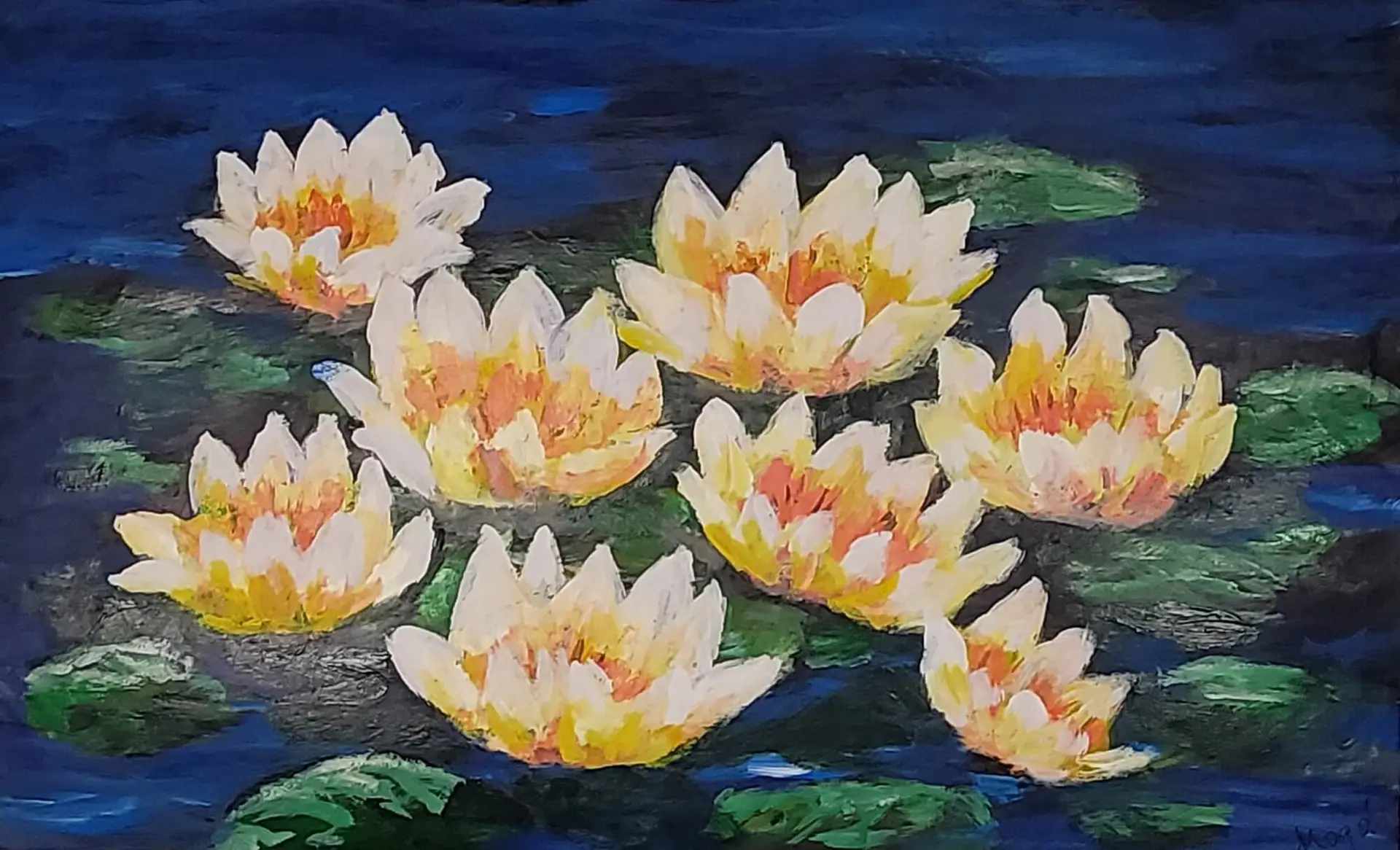 381&ndash;Acrylic Painting WATER LILIES 53 x 87 cm