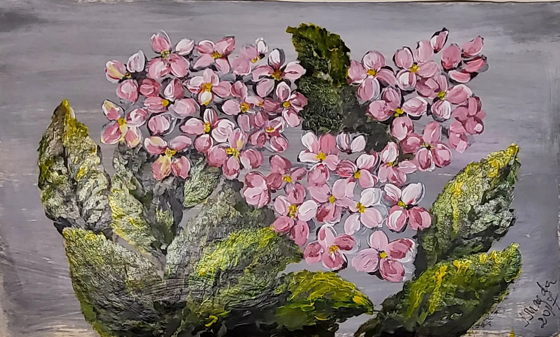 383&ndash;Acrylic Painting HYDRANGEA 53 x 88 cm