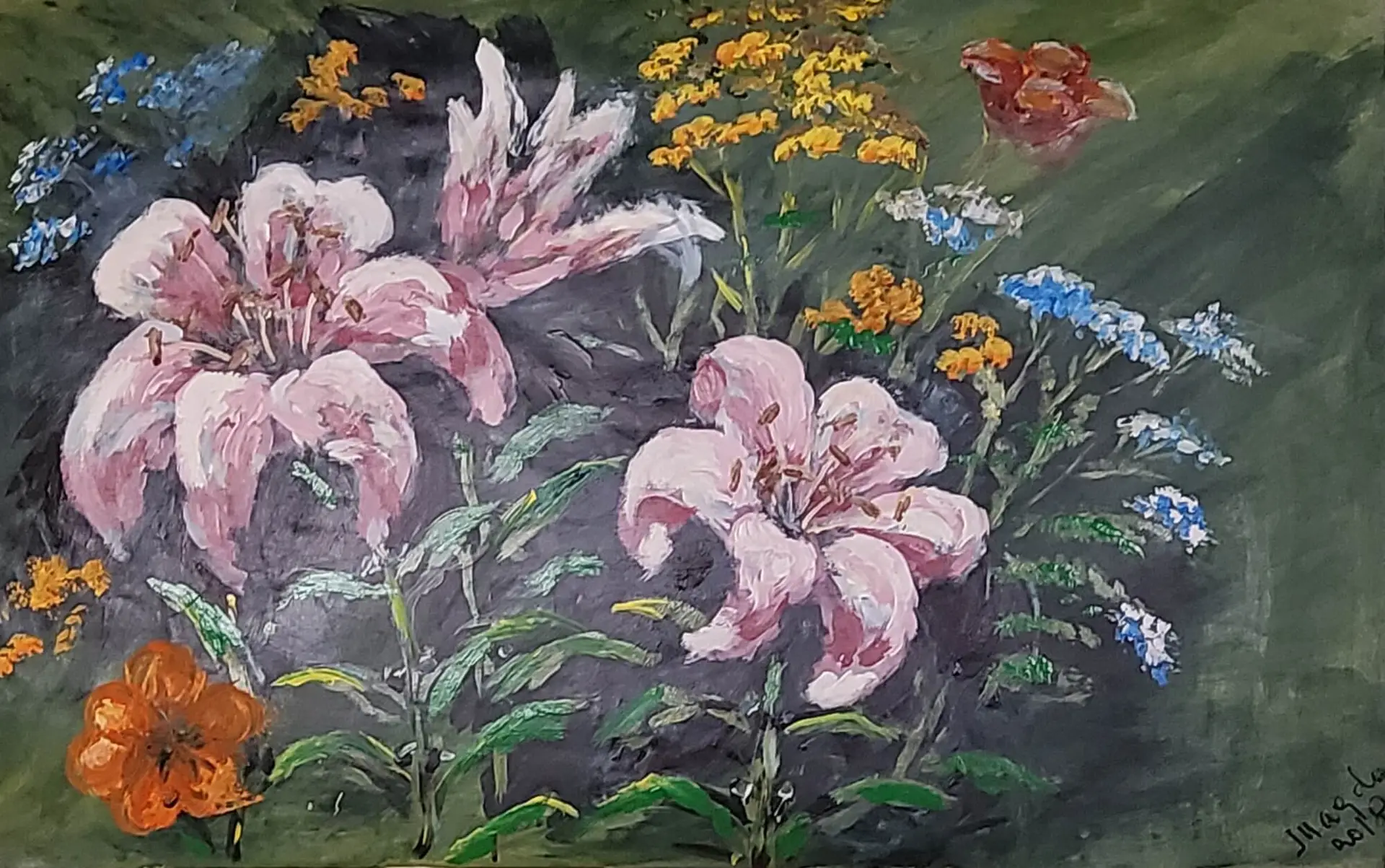 443-Acrylic painting LILIES 53 x 84 cm