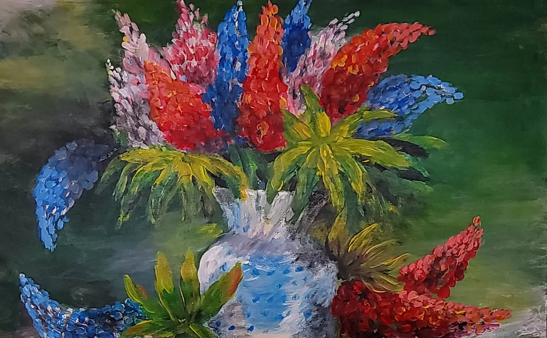 499-Acrylic painting LUPINES 53 x 85 cm