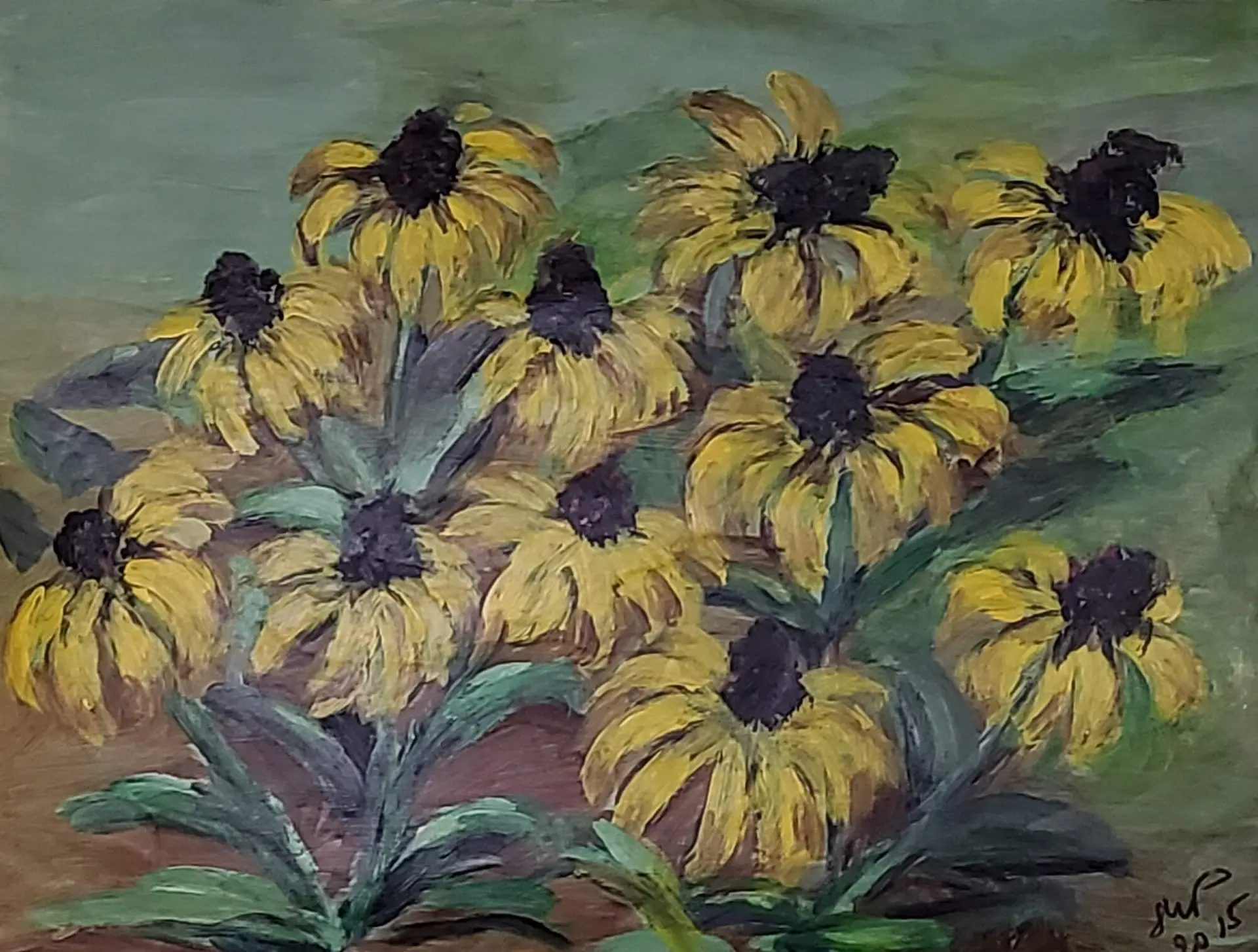 66-Acrylic painting Echinaceas 53 x 69 cm